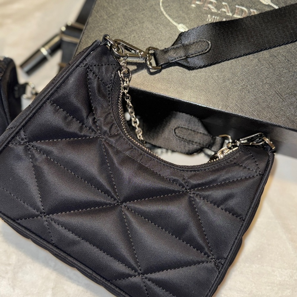 Black Quilted Shoulder Bag with Silver Chain - Picture 4 of 7